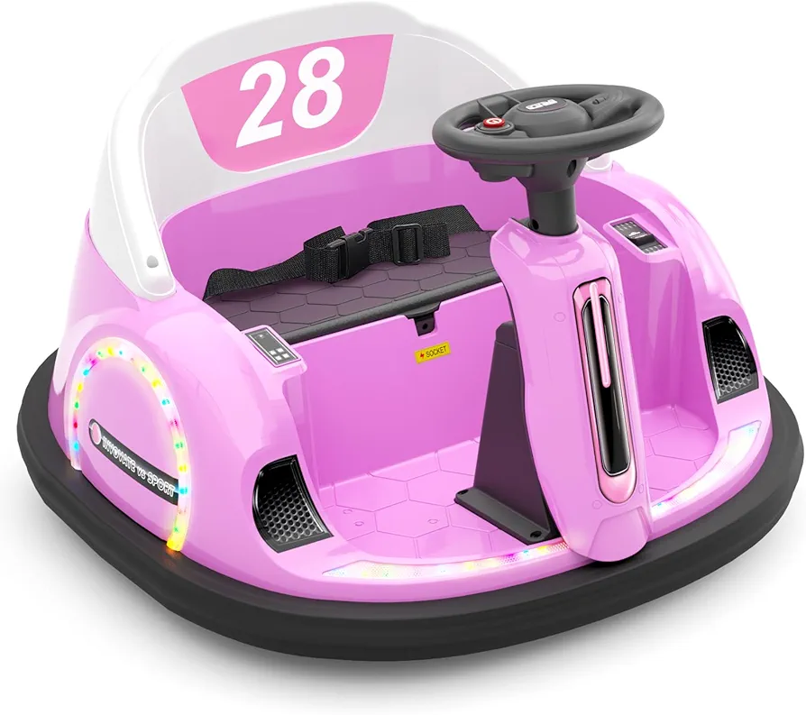 Glaf 12V Baby Bumper Car Electric Ride On Bumper Car for Kids with Parent Remote Control, 360 Degree Spin, Lights, MP3&UPS, Baby Bumping Toy Gifts for Toddlers 1.5+ Years (Pink)