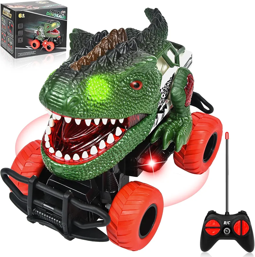 Dinosaur Remote Control Toys Car for Toddlers, RC Car Toys 3 4 5 6 Year Olds, Dinosaur Toys for Ages 3-12 - Easter or Birthday Gift for Kids Boys and Girls (Green)