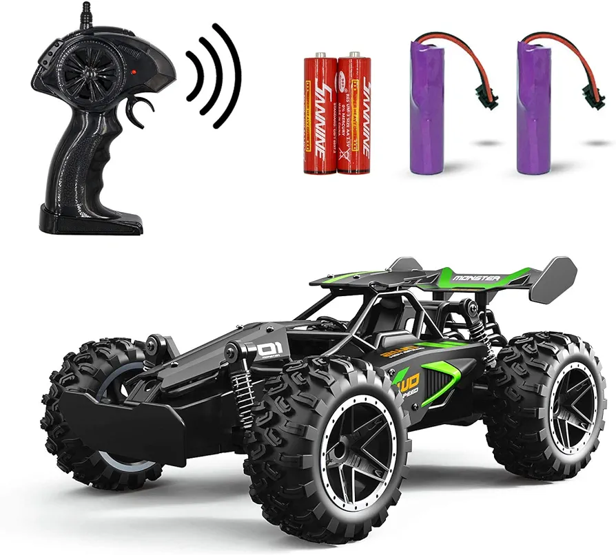 DoDoMagxanadu Remote Control RC Cars, 1:18 2WD Monster RC Truck High Speed Racing Car, Easter Basket Stuffers Toy Cars for Boys and Girls Gifts for Kids(Black green)