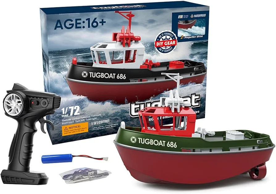 Minden 1/72 2.4Ghz RC Car Model, Electric Tugboat Model, for Boys and Girls (RTR Version)