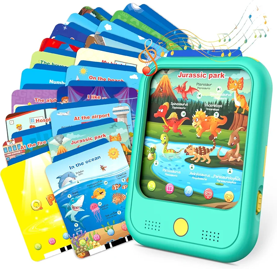 Kids Learning Tablet Educational Learning Pad for Toddlers 2-5 to Learn Alphabets, Numbers, Foods, Time, Music, Vehicles,Jurassic Park, Tablet Toy for Toddlers Ages 2 3 4 5 6 Years Old