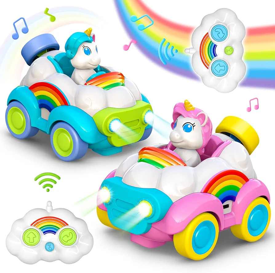 LET'S GO! Todder Unicorn Toys for Ages 2-6 2 Pack Unicorns Remote Control Car Toys for Toddlers Age 2 3 4 5 Year Old Girls Boys Birthday Unicorn Gift Kids Rc Cars Toy with Music & Led Lights