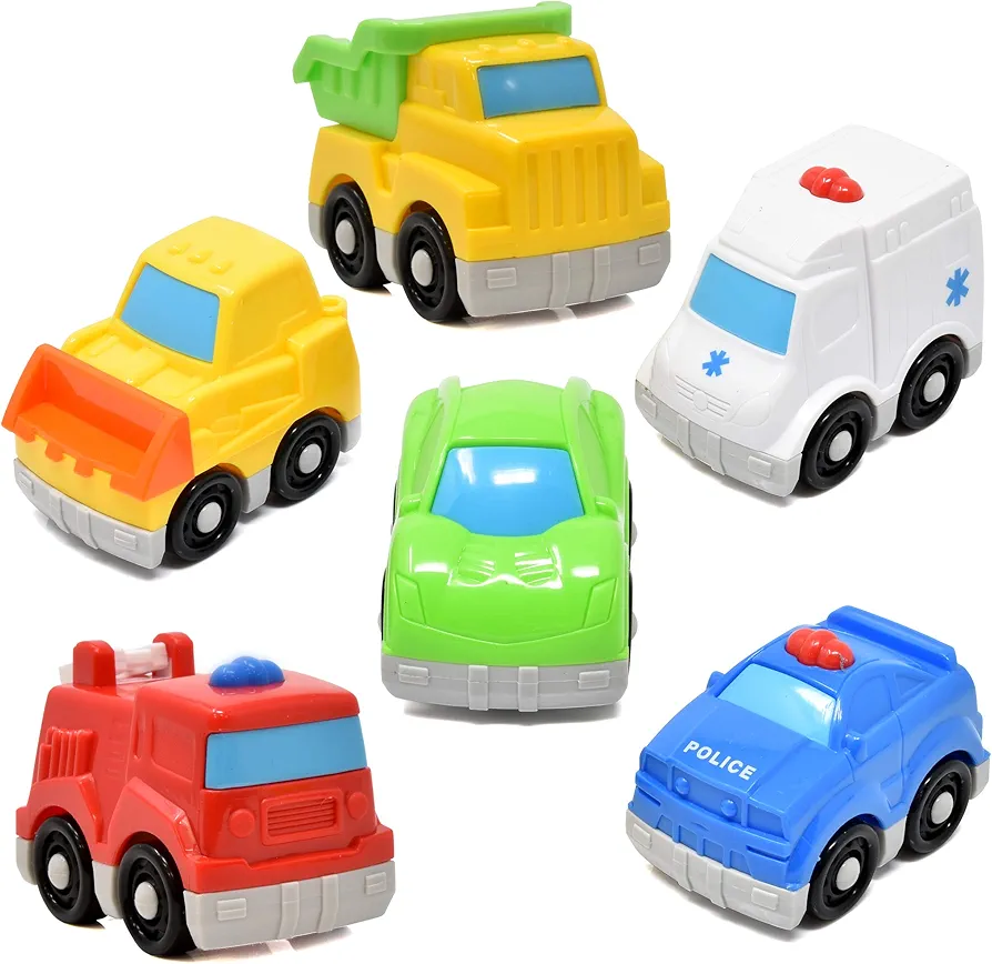 Mini Toy Vehicles for Toddlers, 6 Pack Dump Truck Car Fire Truck Construction Police Ambulance Plastic Cars Play Kit Set