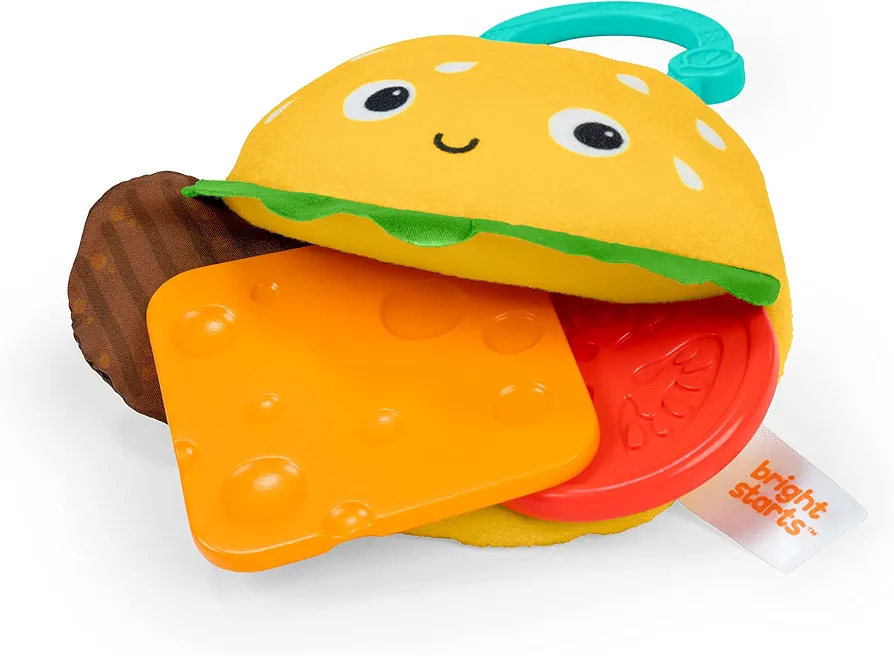 Bright Starts Say Cheeseburger On The Go Teether Activity and Stroller Toy, BPA Free, Unisex, 3 Months+