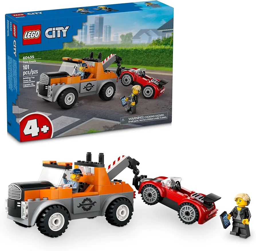 LEGO City Tow Truck and Sports Car Repair Building Set, Kids Gift Idea with 2 Minifigures and Accessories Including a Cochlear Implant, Pretend Play Tow Truck Toy for Boys & Girls Ages 4 and Up, 60435