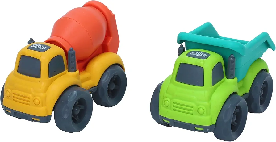 Zing Plantastic City Vehicles - Double Pack (Small Size) - Cement Mixer and Dump Truck - Made from 40% Wheat Straw Material – Pretend Play Toy for Age 3 and Up