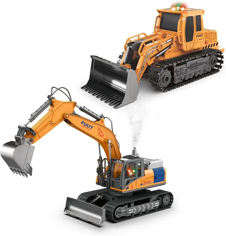 Remote Control Excavator Construction Toys for Boys 2 in 1 RC Excavator Toy with Bulldozer Construction Toys 3 Year Old Boys Gifts, Remote Control Bulldozer Toys RC Loader Birthday Gifts