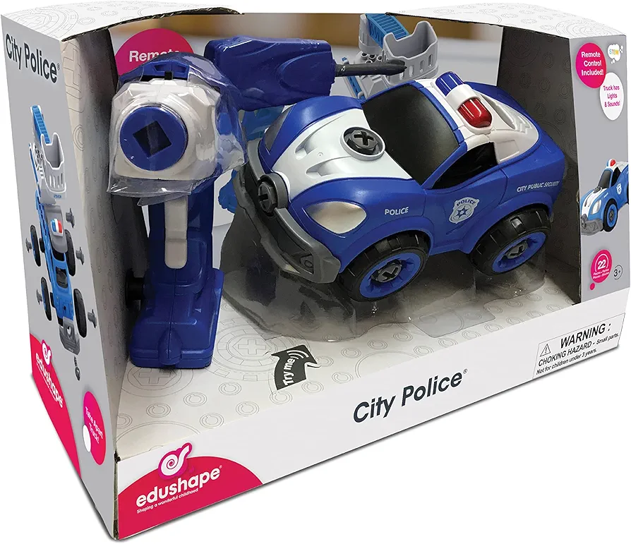 Edushape Poilce Patrol Car Baby Toy - Remote-Controlled and Fit for DIY Re-Assembly - Enhance STEM and Creativity for Kids Aged 3 Years and Up