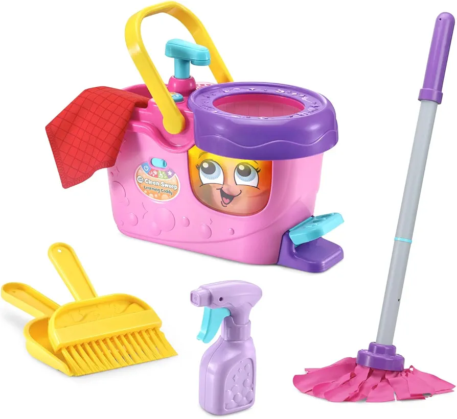 LeapFrog Clean Sweep Learning Caddy, Kids Mop and Broom Cleaning Toy Set for Ages 3-5, Pink