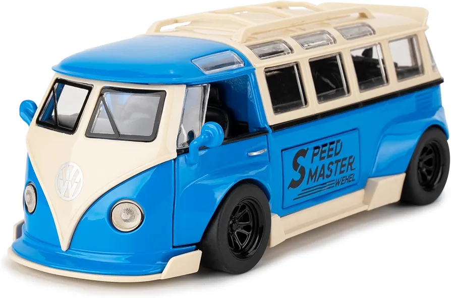 BDTCTK 1/32 Volkswagen Bus Transporter Model Car with Surfboards Convertible Camping Van, Zinc Alloy Pull Back Toy car with Sound and Light for Kids Boy Girl Gift(Blue)