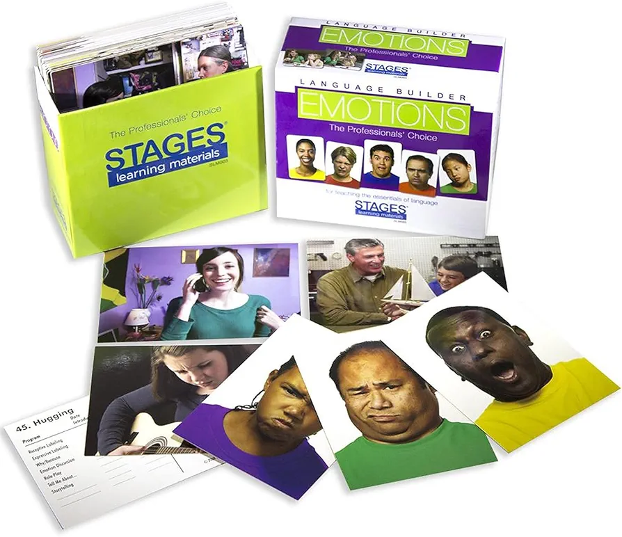 Stages Learning Materials Language Builder Emotion Picture Cards Expressions, Conversation, and Situation Photo Cards for Autism Education, ABA Therapy