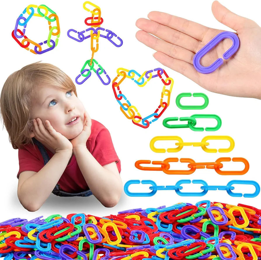 160 Pieces Large 2.3 Inch Chain Links with Storage Box for Math Manipulatives, Rainbow Plastic C Clips Hooks Chain Links, DIY Sensory Educational Toys for Toddler Preschool Learning Supplies