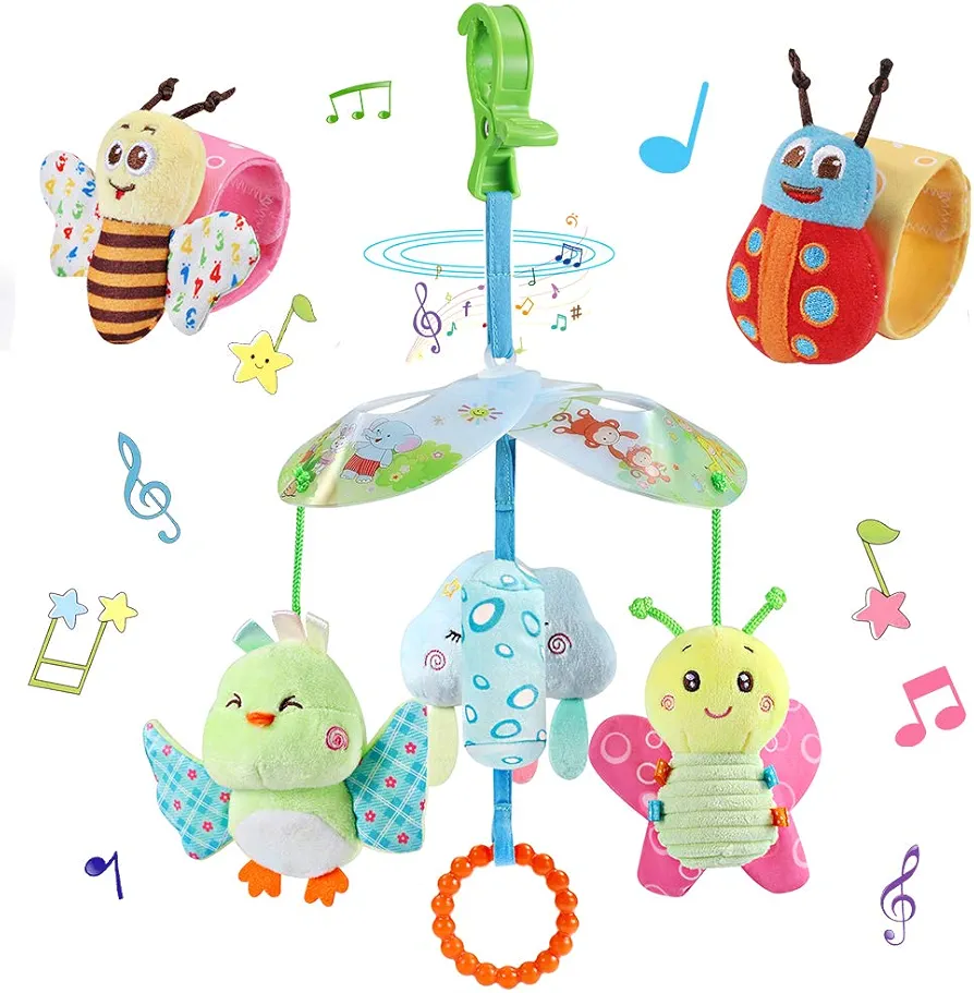 Stroller Toys & Car Seat Toys for Babies 0-6 Months, Hanging Rattle Toys for Baby 6-12 Months, Baby Wrist Rattles with Carseat Toys for Infant