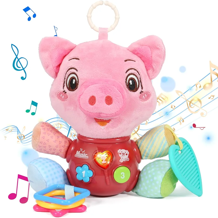 Infant Toys 0-6 Months, Baby Girl Gifts Light Up Musical Toys Piggy Plush, Baby Toys 6-12 Months Baby Girl Toys 3-6 Months Newborn Toys Gifts for 0-3 Months Baby Boys Girls (pink)