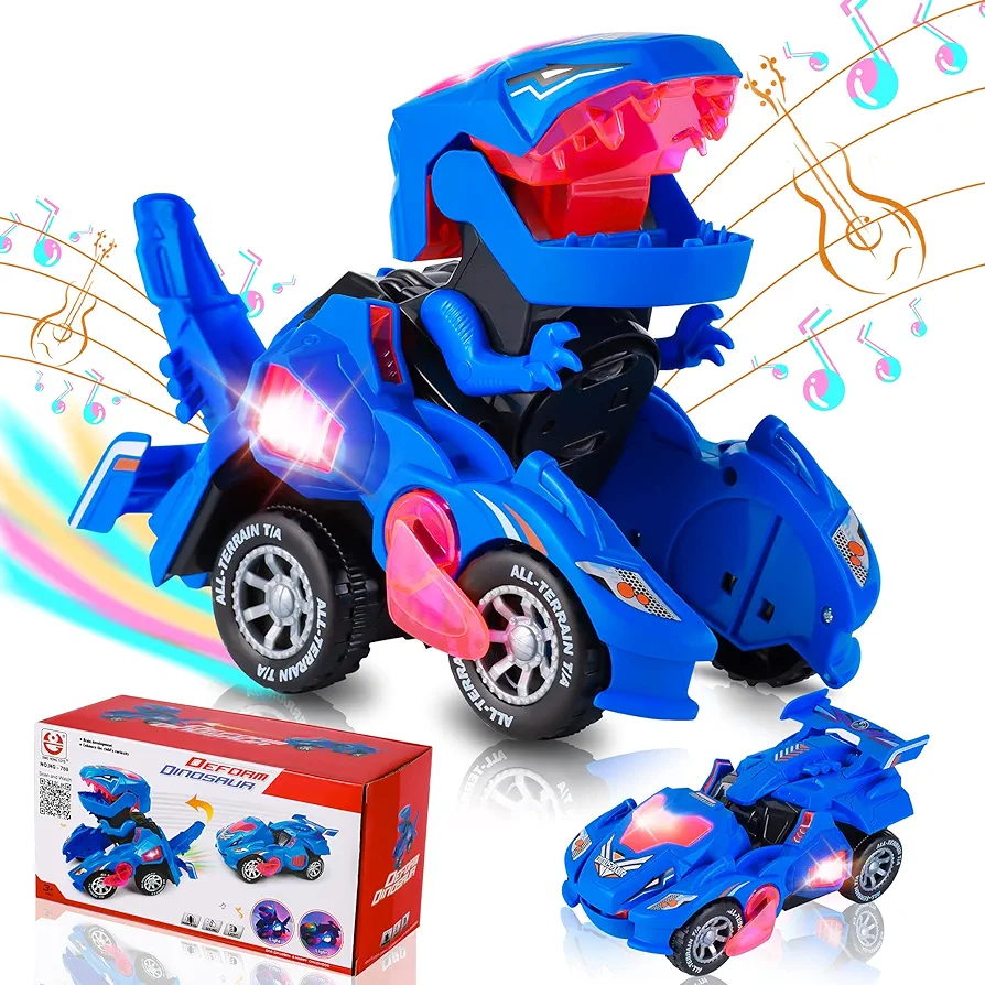 Dinosaur Toys for Kids 3-5: Transforming Dinosaur Car Toy with Light Music for Toddlers 1 2 3 4 5 Year Old Boys Girls - Dino Transformer Toys Cars for Boys 4-6