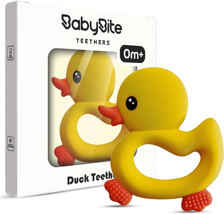 [BabyBite] Baby Teething Toys Cute Duck Teether for Sensory and Developmental Play for Baby and Toddler 100% BPA Free Food Grade Silicone (Yellow)