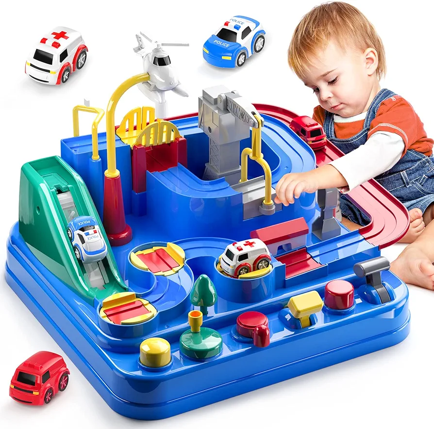 Kids Race Track Car Adventure toy for Toddlers - Car Rescue Adventure Toys Gifts for Boys Age 3, Car Toys for Toddlers 2-4 Years, Educational Puzzles Car Toys for 4 5 6 Year Old Boys Girls