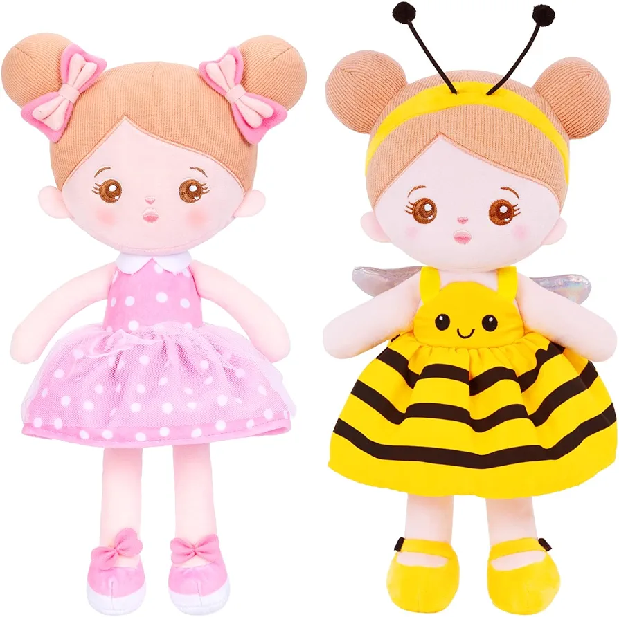 OUOZZZ 2 PCs Soft Baby Doll for Girls - My First Baby Doll Birthday Gifts for Girls Plush Rag Dolls Toy for Toddlers Kids