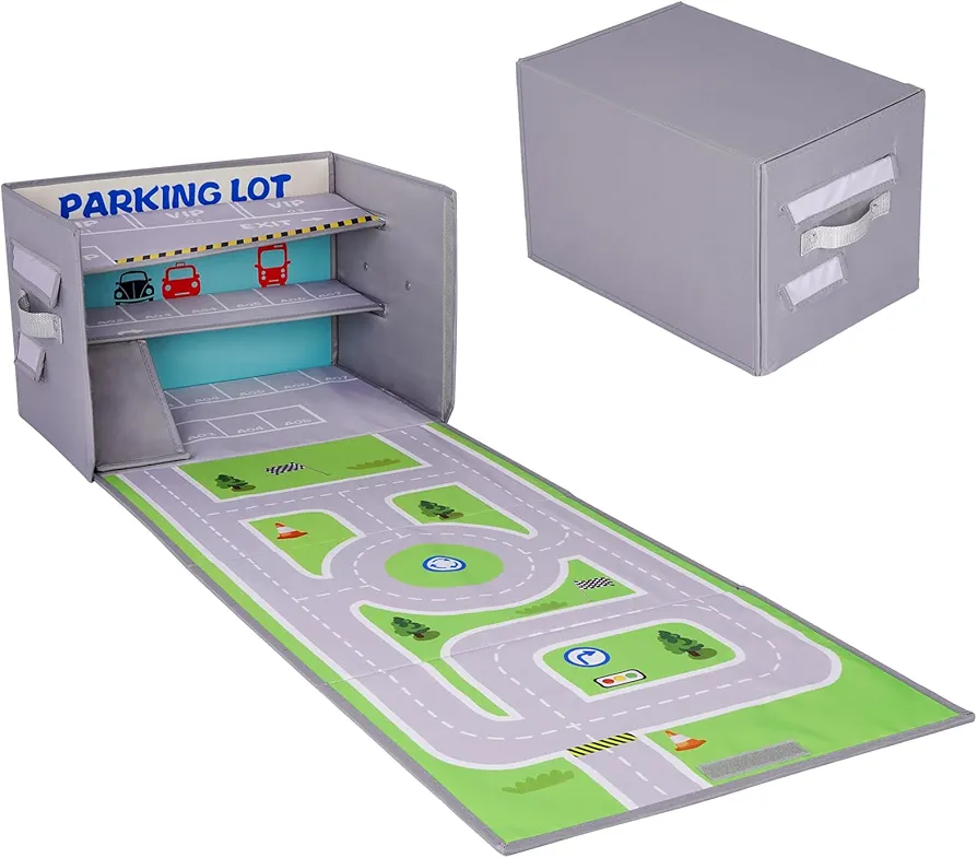 Livememory Toy Car Garage Box - Toy Car Storage Toy Car Box for with Car Rug Play Mat (Not Included Cars)