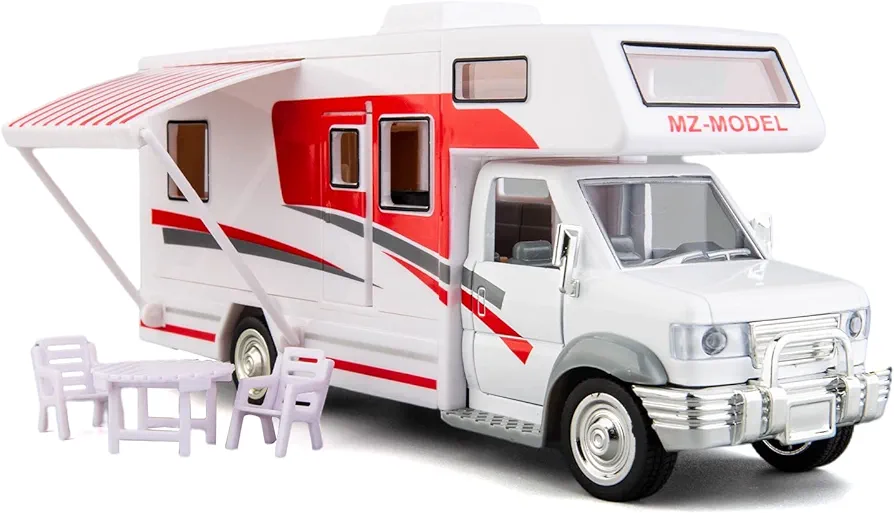 BDTCTK 1:28 Scale DIY Luxury Motorhome DIE-CAST Car Model, Zinc Alloy Die-Cast Pull Back Vehicles Kid Toys for Boy Girl Gift (Red)