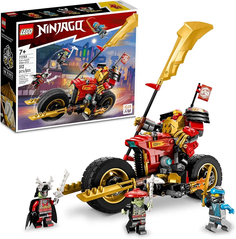 LEGO NINJAGO Kai’s Mech Rider EVO 71783, Upgradable Ninja Motorbike Toy, Mech Action Figure and 2 Bone Warrior Minifigures, Collectible Toys for Kids 7 Plus Years Old