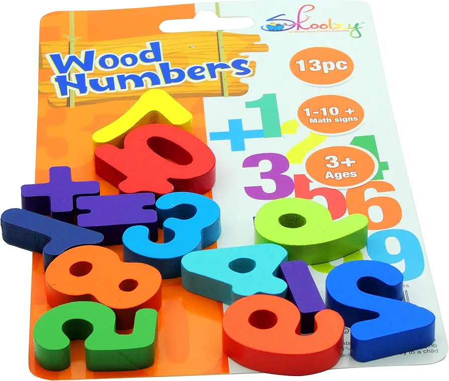 Skoolzy Rainbow Wooden Numbers Puzzle 13 Piece Set - Kids Can Learn Addition Subtraction Educational Counting Math Montessori Toys for Toddlers Preschool Wood Toy Learning Blocks for Kids Ages 3+