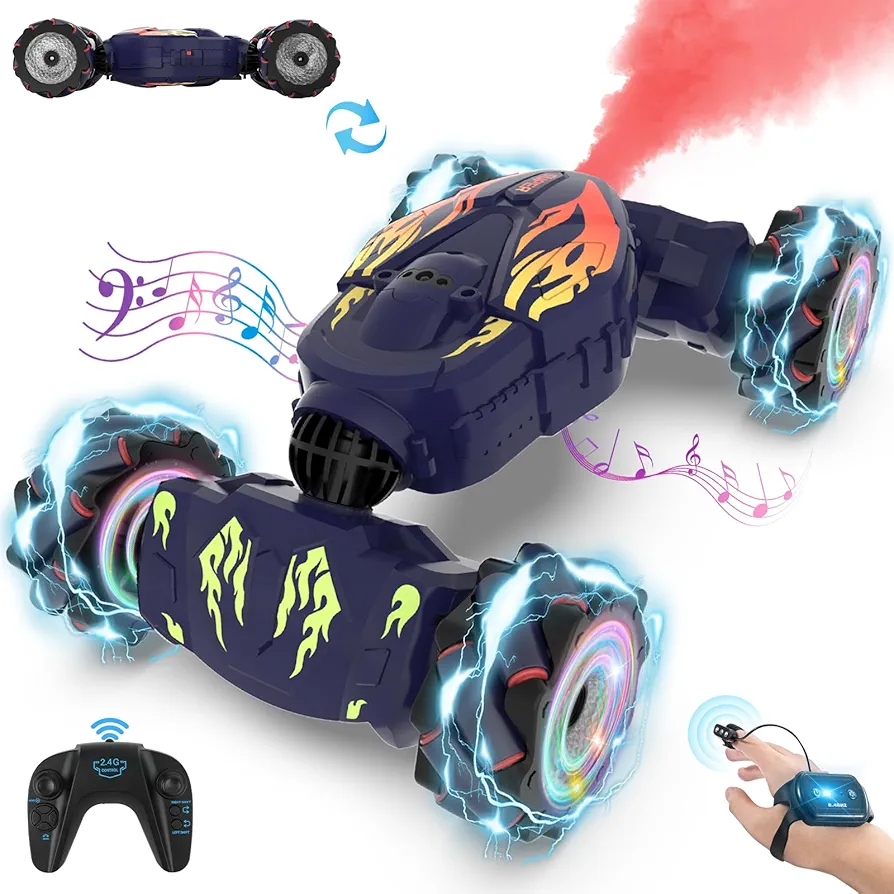 Gesture RC Car Hand Controlled Rc Car Toys for Boys Girls 6-12, 2.4GHz 360° Rotation 4WD Gesture Sensing Rc Stunt Car with Light & Music & Spray, Birthday Gifts for Kids