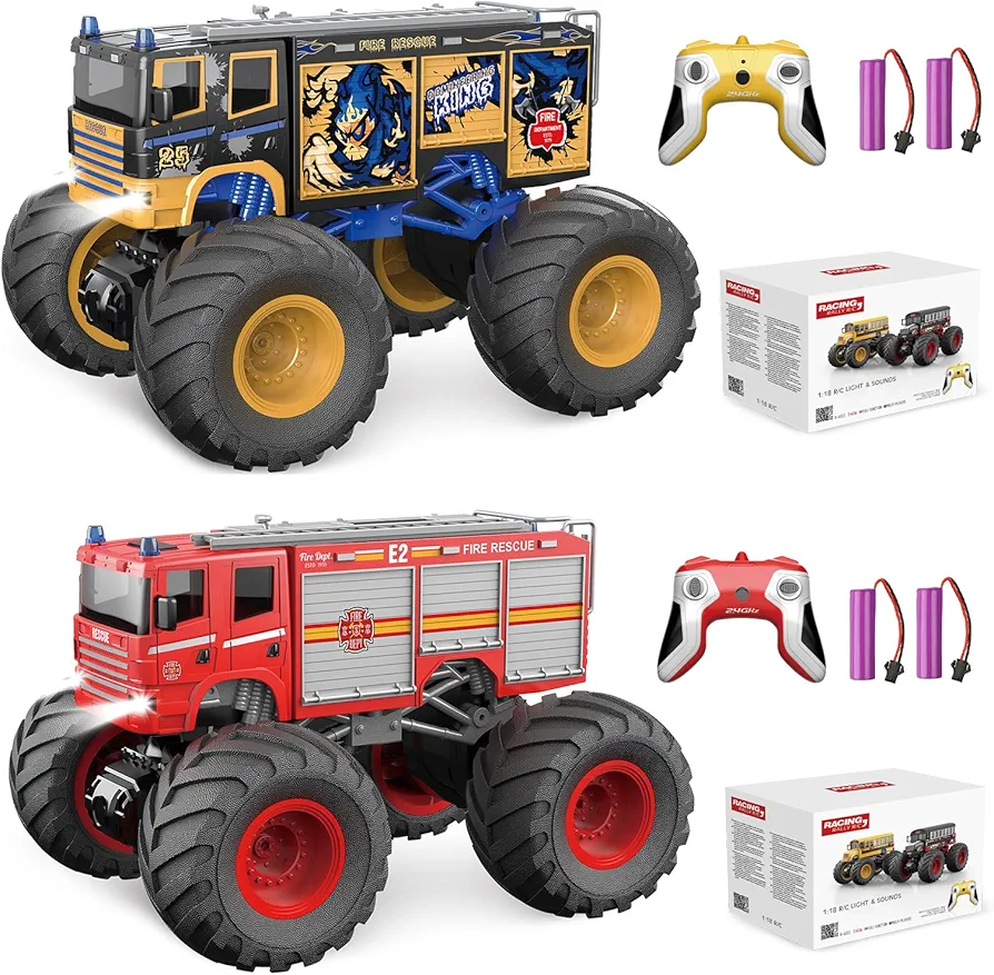 2PCS Desdoni Remote Control Car, RC School Bus for Kids, RC Monster Truck Toy 2.4GHz 1:18 Scale Model Vehicle with LED Lights Sounds Racing Sport Toy Car for Adults Boys Girls Kids Gift 2Pcs Batteries