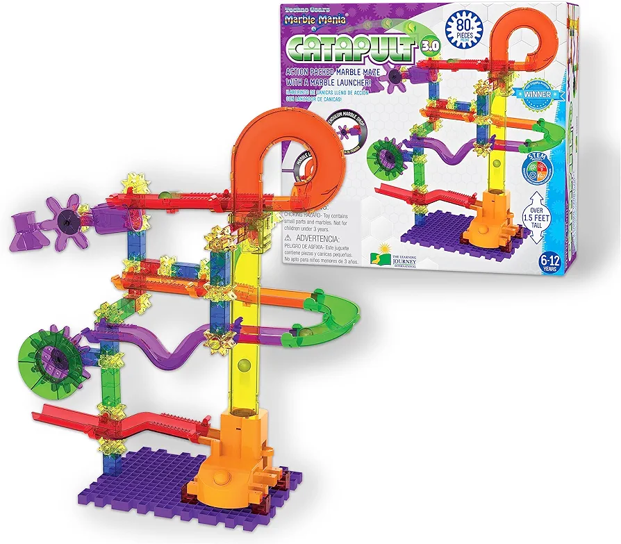 The Learning Journey: Techno Gears Marble Mania - Catapult 3.0 (80+ pcs) - Marble Run for Kids Ages 6 and Up - Award Winning Toys