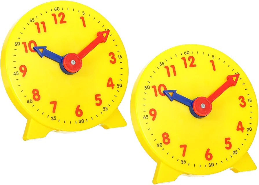 PATIKIL 4 inch Teaching Clock, 2 Pack Learn Clock Learning Tell Time Analog Clock Demonstration Clock 12 Hour 2 Pointers for Classroom Teacher, Yellow