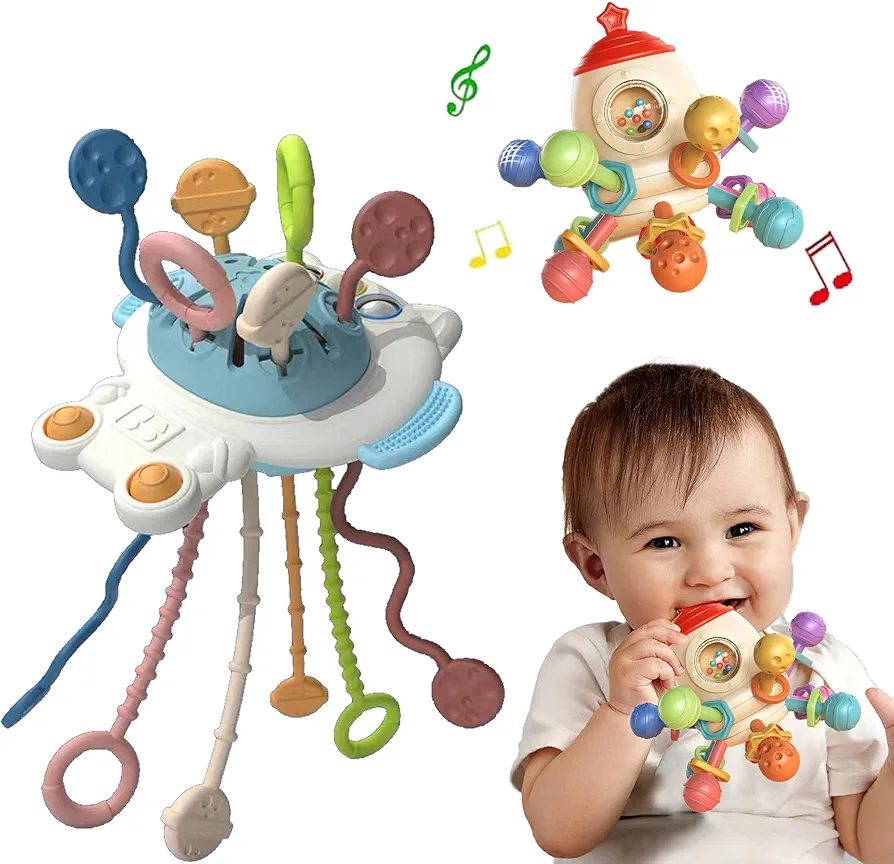 Baby Montessori Sensory Toys Set Food Grade Silicone Pull String Toys & Hand Gripping Ball Sensory Activity Toy for Babies Months Gifts for 18 Months 1 2year Old Boys Girls