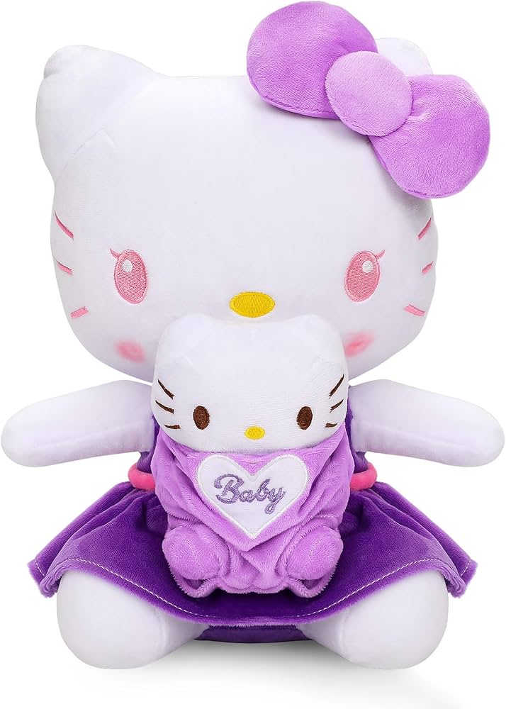 Kitty Plush Toy - 13.4 Inch Cartoon Kitten Mommy Plush with a Baby Plush Stuffed Animal Plush Pillow Birthday Gift for Kids Girls for Children's Room Sofa Decoration