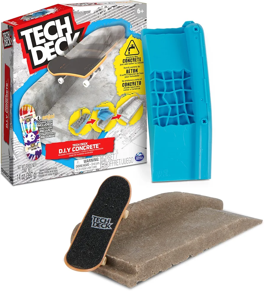 TECH DECK DIY Concrete Reusable Modeling Playset with Exclusive Enjoi Fingerboard, Rail, Molds, Skatepark Kit, Kids Toy for Boys and Girls Ages 6 and up