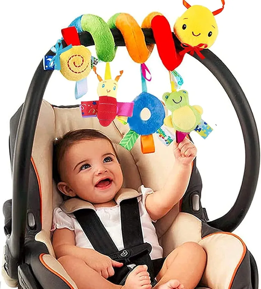 FPVERA Spiral Car Seat & Stroller Activity Toy - Baby Sensory Toys Soft Hanging Toys for Babies 0-12 Months Boys Girls Carseat Crib Stroller, with Ringing Bell, Music