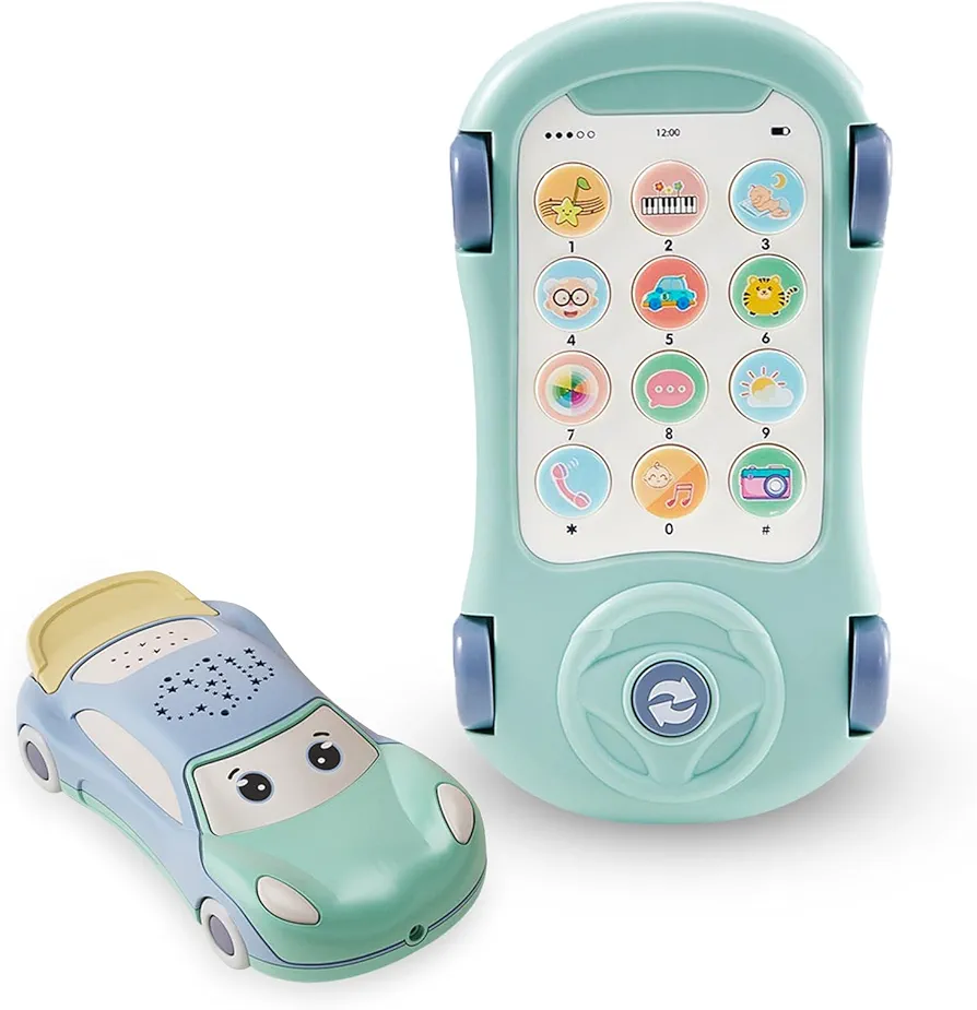 Baby Phone Toy with Music Light Mini Projector, 4 Mode Learning Toddler Infant Soothing Car Toys - Number Counting Color Animal Sound Fun Smart Phones, Lullaby Fine Motor Hand Activity Playing(Blue)