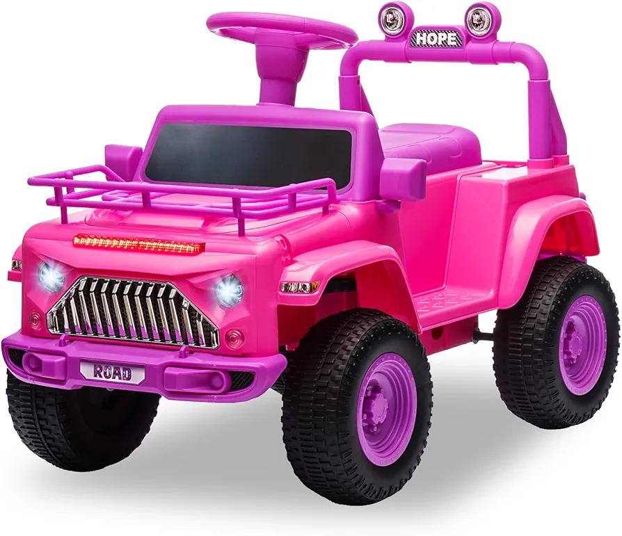 6V Ride On Car for Toddlers - Battery Powered Electric Car for Kids with Music, LED Light, FM, Horn, Rear Storage, Riding 4 Wheels Toy for Boys & Girls Aged 3-6 Years, Pink