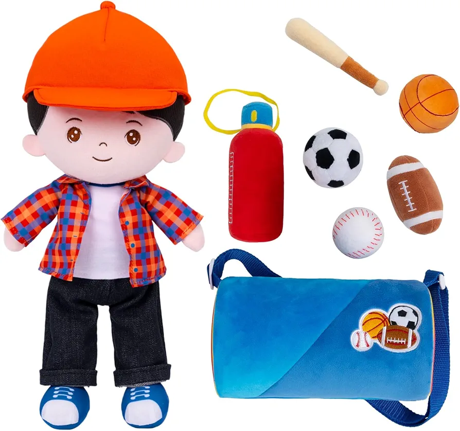 OUOZZZ Soft Baby Doll for Boys & Baby Boy Sports Ball Stuffed Toys - 6 Pieces Plush Playset Soft Balls Presents for Kids