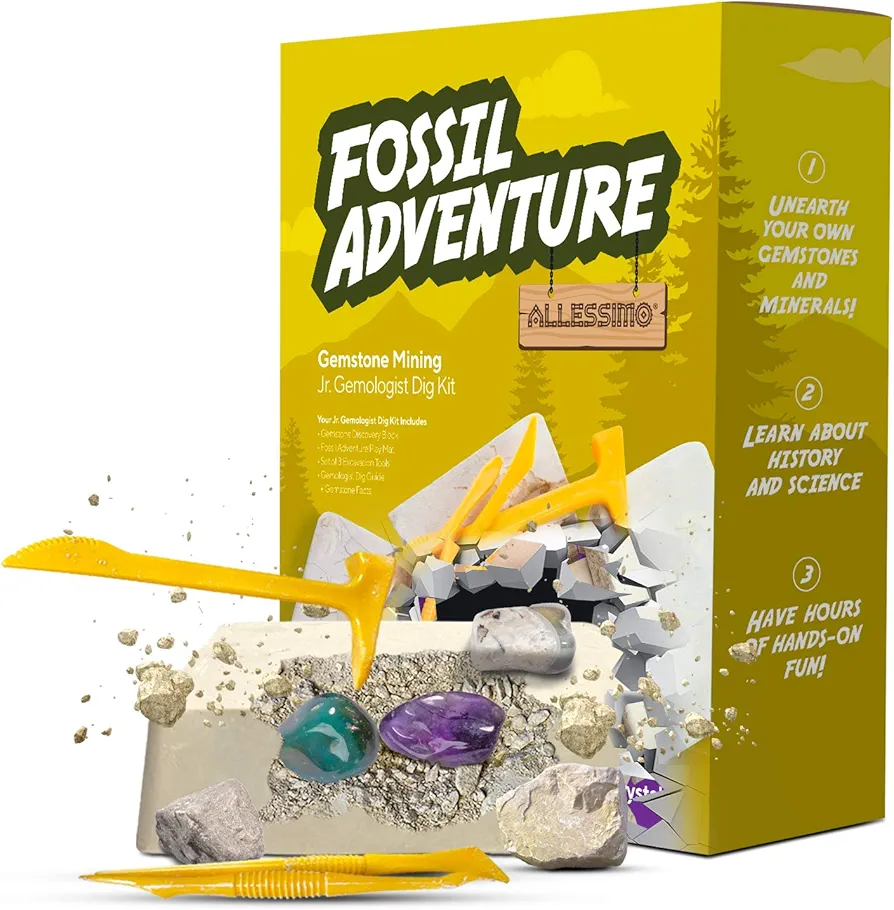 Fossil Adventure- Gemstone Mining Dig Kit, Complete Excavation Geology Science Toy Kits for Kids, Discover Real Gems, Educational and Fun Learning Adventure for Boys and Girls