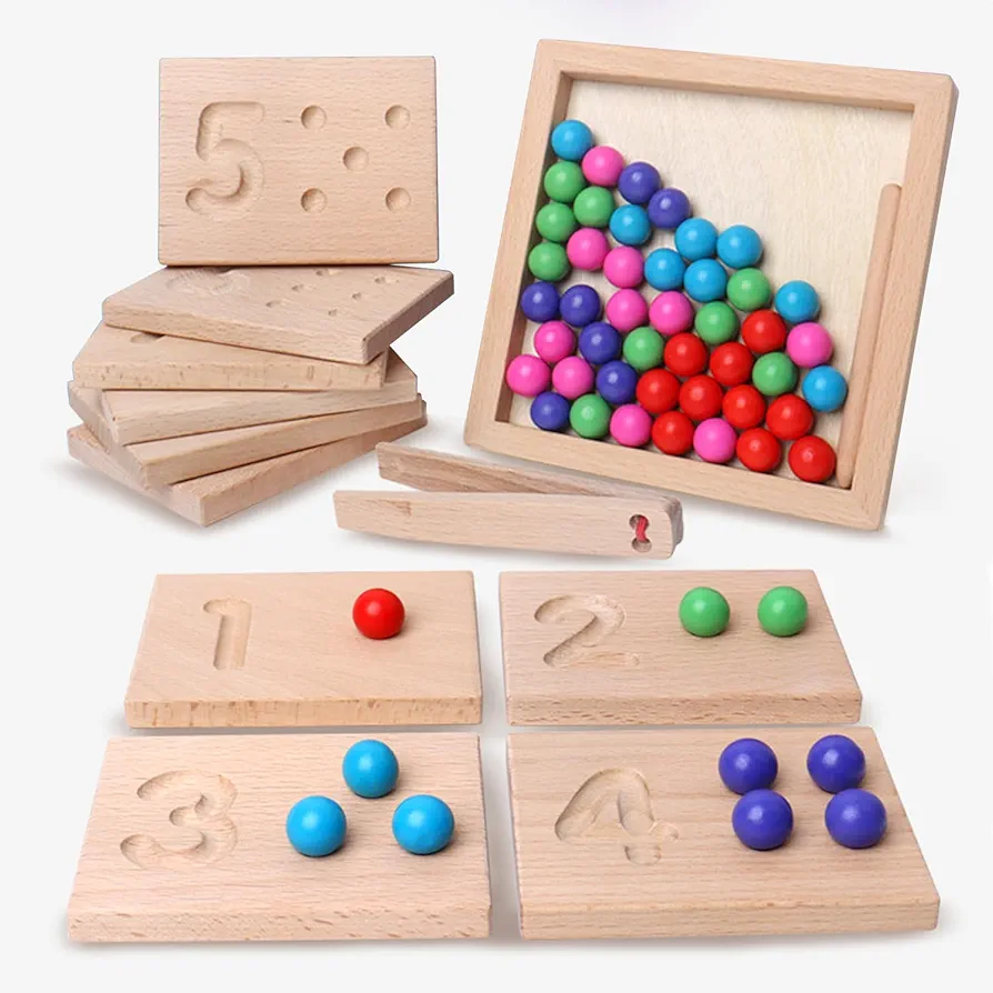 Montessori Wooden Number Tracing Board Set, Toddler Math Beads Counting Toy, Preschool Learning to Write and Educational Math Game Fine Motor Montessori Gift for Preschool 4 5 6 Years Old Kids