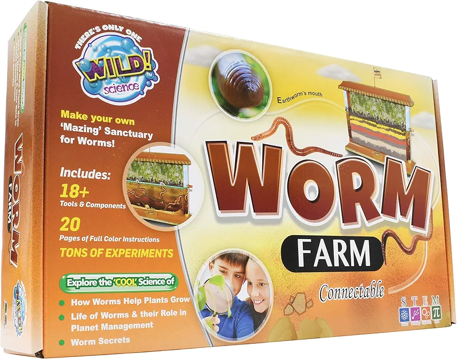 WILD! Science Worm Farm - Ages 6+ - In Home Learning Science Kit - Easy Assembly - Worm Farm, Colored Sand, Accessories and Education & Instruction Booklet