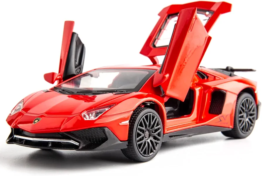 BDTCTK 1:32 LP750 Lambo Model Pull Back Car Toy car with Sound and Light for Kids Boy Girl, Metal Body, Door Opened, Red