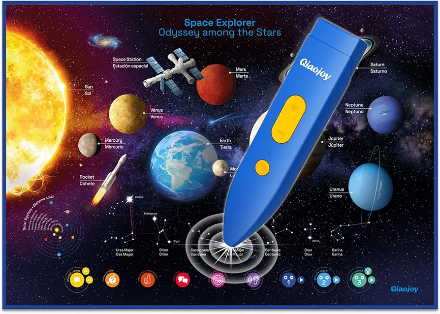 Bilingual Interactive Solar System Poster for Kids Learning and Educational Toys, Talking Educational Space Theme Wall Decor Ages 3 to 12 Years Old, Learning Chart for Preschool and Classroom