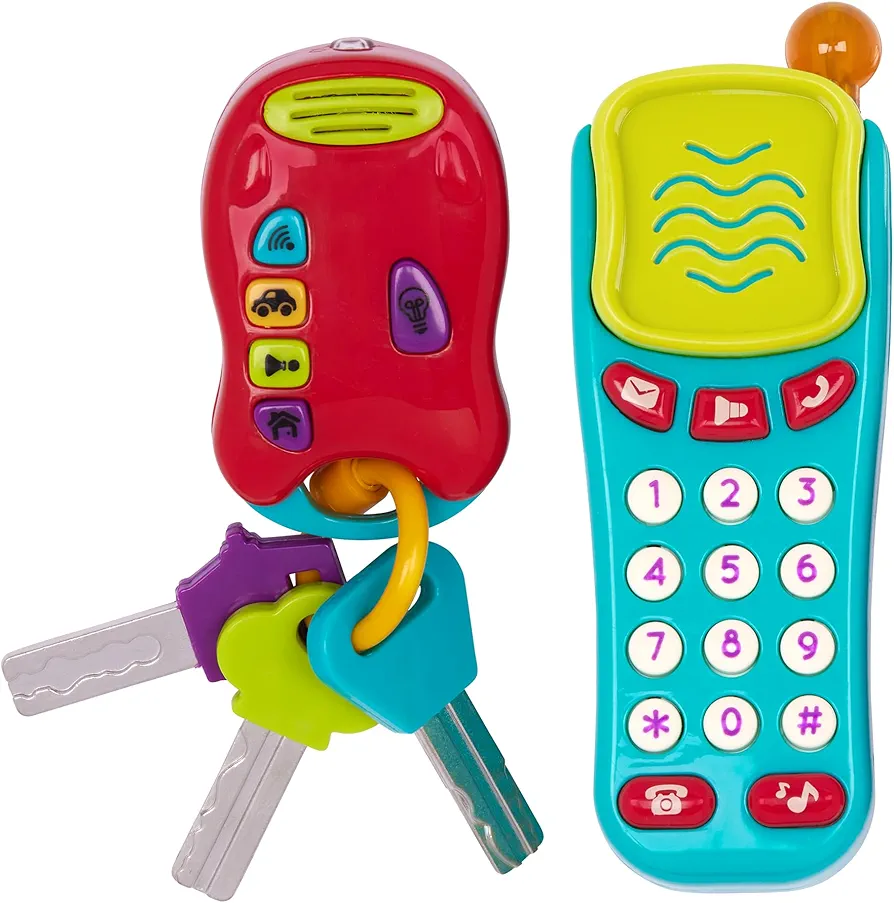 Battat – Sensory Toys – Pretend Phone & Keychain – Toddler Light-Up Phone – Toy Car Keys & Phone – 10 Months + – Light & Sound Phone + Light & Sound Keys