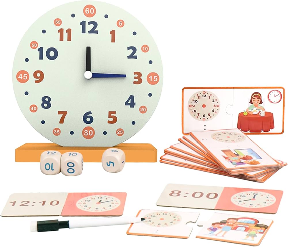 Wooden Toys for Learning Clock Game Set - 29 Piece,Learning Clocks for Kids, Clocks and Time Teaching Aids for Pen Included, Homeschool Supplies-Telling Time Teaching Clock for Kids Ages 3+