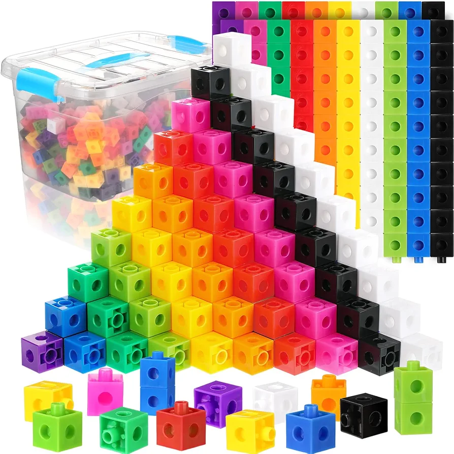 400 Pcs Math Linking Cubes with Storage Box, Plastic Counting Blocks, Colorful Math Cubes, Manipulative Connecting Snap Blocks for Early Math Construction Kindergarten Educational Toy (Blue)