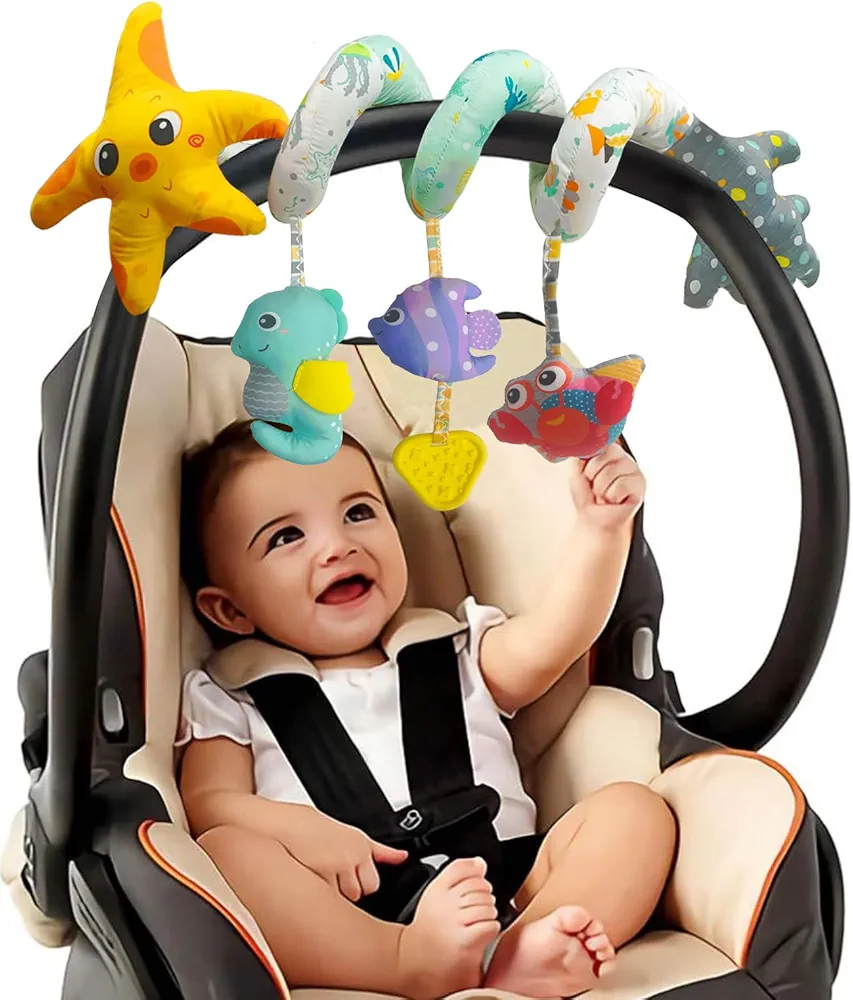 Baby Toys Infant Carseat Toy - Car Seat Toys Gifts for 0-6 6-12 Months Stroller Toy for Newborn Babies Boy Girl 3-6 Month Spiral Hanging Bassinet Crib Toy 0-3 4 5 6 7 8 9 10 11 Soft Sensory Toy Gift