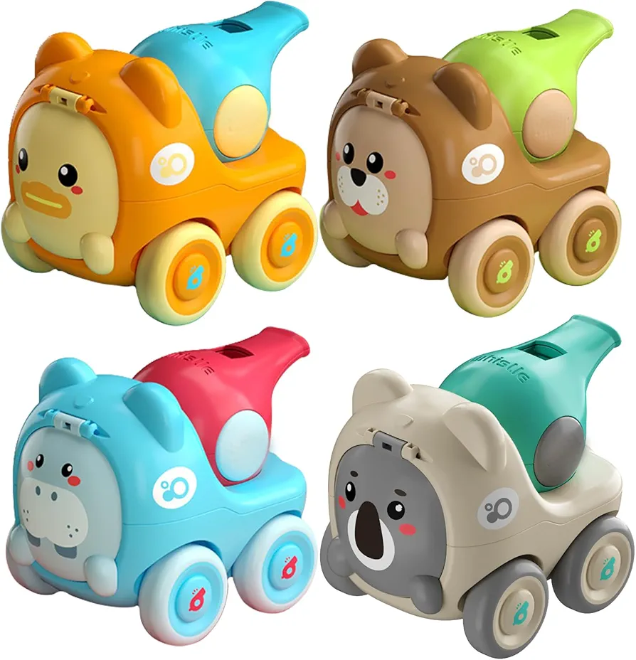 4-Pack Baby car Toy, 2 3 4 Year Old Little boy Girl Toys Birthday Gift with Whistling Mini Pull Back Cars for Kids