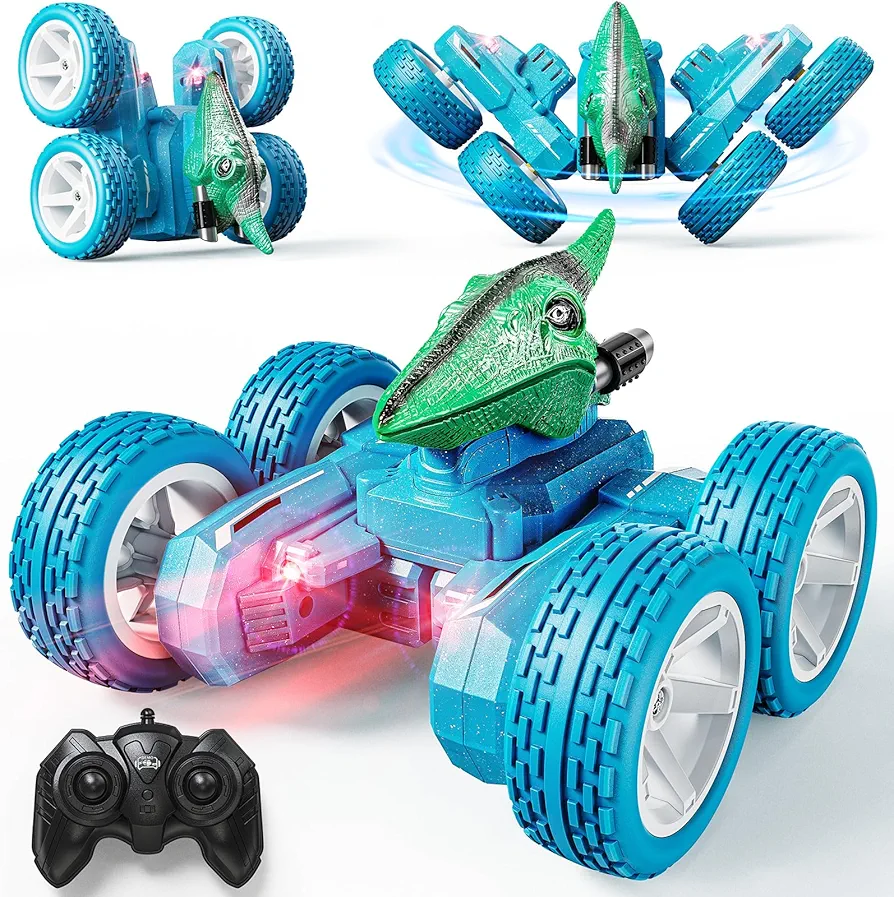 Mini Remote Control Car,Dinosaur RC Car Truck Toys for Toddlers 1:28 Scale with Light,4WD,2.4Ghz Rechargeable,All Terrains for Boys Kids Girls Indoor Ages 8+ Green