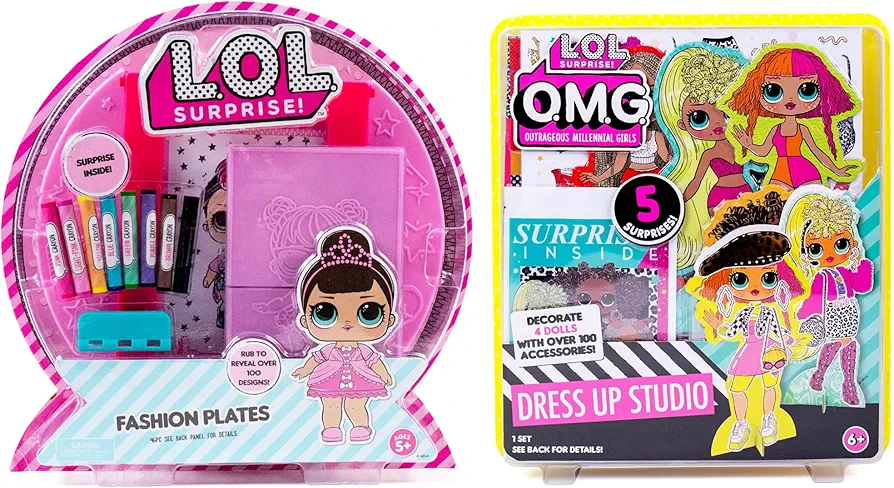 L.O.L. Surprise! 2-in-1 Fashion Design Activity Kits by Horizon Group USA, Includes 2 DIY Fashion Craft Kits, Create 100+ Designs with Fashion Plates, Dress-Up Dolls with Reusable Fabrics & Stickers