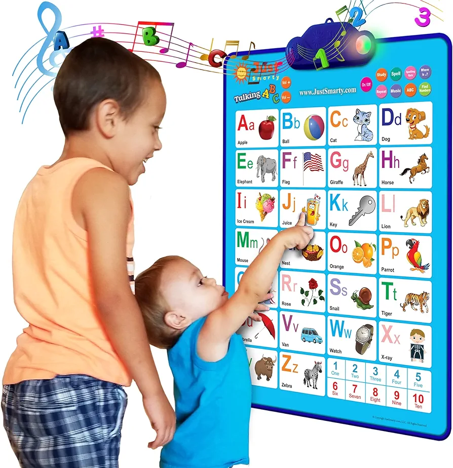 Just Smarty Interactive Alphabet Wall Chart | Talking ABCs & 123s Music Poster with Interactive Light | Toddler Alphabet Learning | Best Educational Gift for Boys & Girls Ages 2 3 4 5 | Letter Sounds